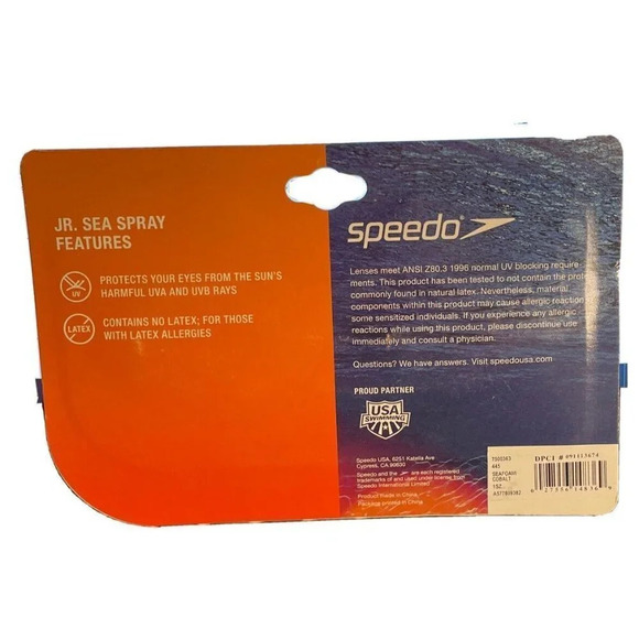 Speedo Swimming‎ JR. Sea Spray Seafoam Cobalt Goggles Ages Junior 6-14 NEW - Picture 2 of 2